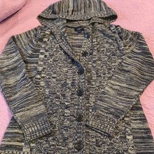 Hooded button-up knit sweater